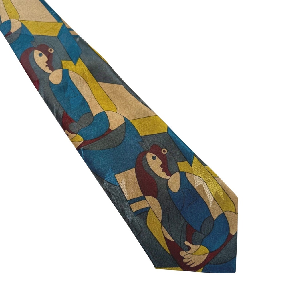 Kkusebo Handmade Abstract Art Tie Cubist Picasso Style Blue Avant Garde